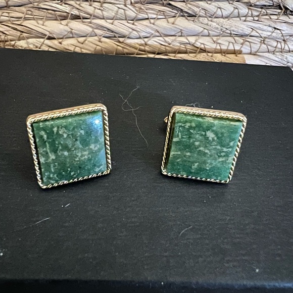 Vintage square Jade Cufflinks, 1950's Swank with box - Picture 5 of 6